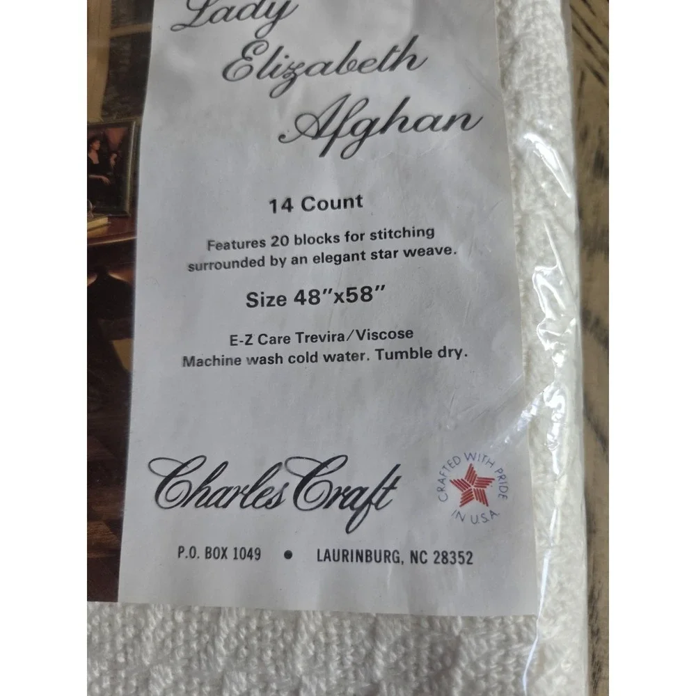 Charles Craft Lady Elizabeth Afghan 14 ct Cross Stitch Blanket Blank 48